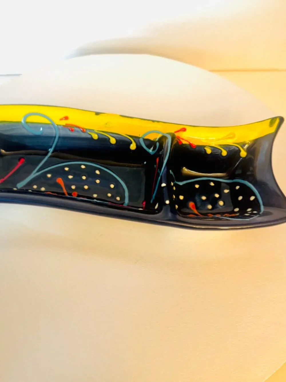 Hand Painted Decor Double Appetizer Bowl Serving Dish Antonio Ortiz Ruiz Spain